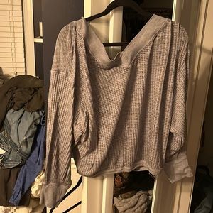 Free people gray off the shoulder waffle shirt